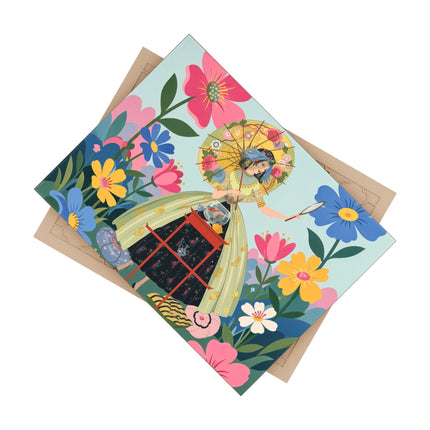 🌸🪞 The Floral Parasol Reflection Ceramic Tile – Art Deco Garden Fantasy