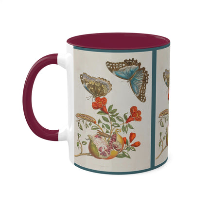 Blue Butterflies and Pomegranate by Maria Sibylla Merian Colorful Mugs, 11oz