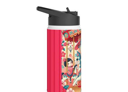 Geisha Kitten's Enchanted Carousel Ride Stainless Steel Water Bottle, Standard Lid