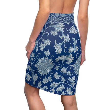 Blue Flower Pattern by Owen Jones Women's Pencil Skirt (AOP)