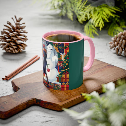 ☃️🎄 The Snowman's Christmas Companion Colorful Mug – Art Deco Holiday Fantasy