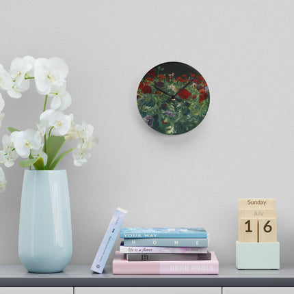 Poppies (A Study of Poppies for Carnation, Lily, Lily, Rose) by John Singer Sargent Acrylic Wall Clock, Round and Square