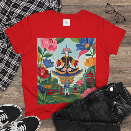 🌸🏯 The Pagoda Garden Enchantress Cotton Tee – Colorful Art Deco Fashion Fantasy
