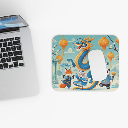 The Blue & Gold Dragon Festival Parade Mouse Pad – Joyful Celebration & Cultural Magic
