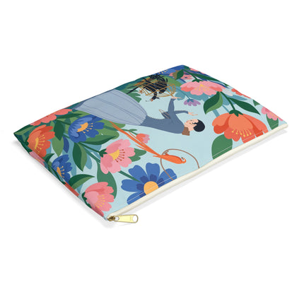 🦜🌺 The Lady Of The Garden Aviary Accessory Pouch – Art Deco Floral Whimsy