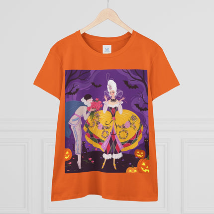 🎭🌹 The Harlequin Rose Masquerade Cotton Tee – Theatrical Halloween Romance