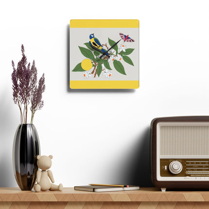 Blue Tit & Butterfly Acrylic Wall Clock