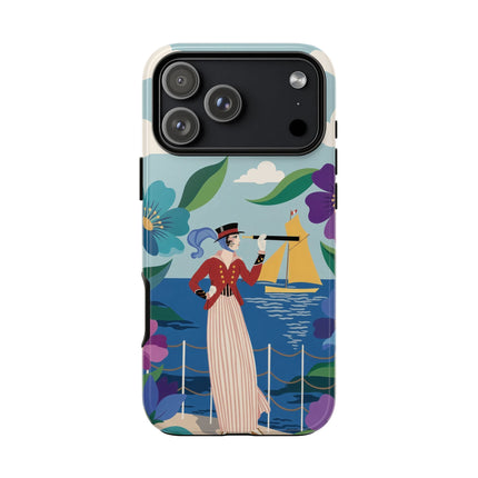 🌊🔭 The Lady Of The Seaside Lookout Phone Case – Art Deco Nautical Adventure