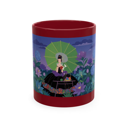 🧶☂️ The Lady Of The Garden Knitting Circle Ceramic Mug – Art Deco Floral Whimsy