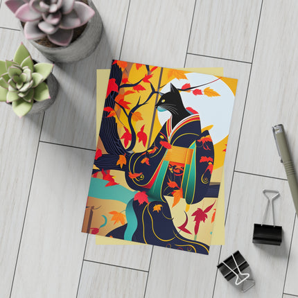 Black Cat in Kimono Postcards (envelopes included) - Bundles of 10, 30, 50 Pieces