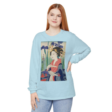 Woman with Bookmark and Book Garment-dyed Long Sleeve T-Shirt