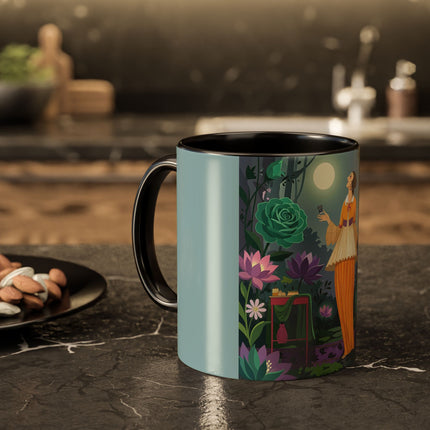 The Lady Of The Moonlit Garden Colorful Mugs – Art Deco Botanical Serenity