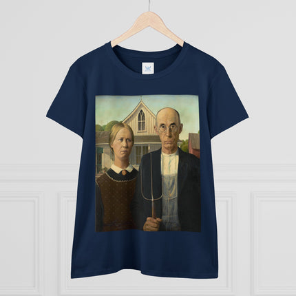 American Gothic by Grant Wood Women's Midweight Cotton Tee