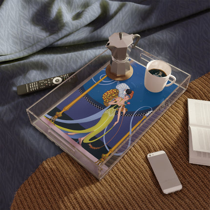 Smoke and Secrets: A Glamorous Encounter in Prohibition Era Acrylic Serving Tray