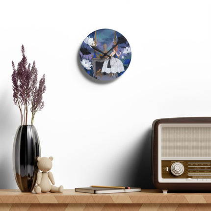 🕯️🌙 The Lady Of The Midnight Mirror Acrylic Wall Clock – Art Deco Floral Elegance