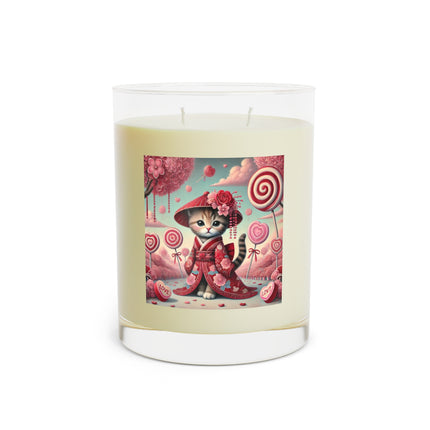 Whimsical Geisha Kitten in a Valentine Garden Scented Candle - Full Glass, 11oz