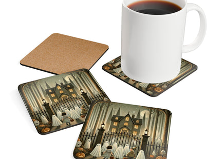 Ghostly Welcome – A Halloween Night Corkwood Coaster Set