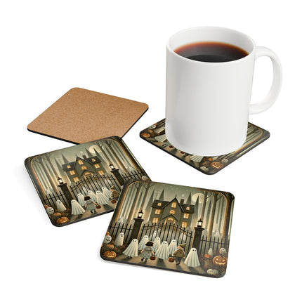 Ghostly Welcome – A Halloween Night Corkwood Coaster Set