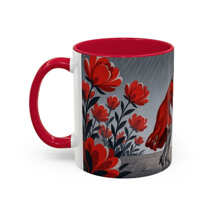☔🌹 The Scarlet Rainstorm Promenade Colorful Mug – Art Deco Motoring Elegance