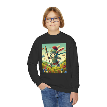 Rabbit Gladiator Youth Crewneck Sweatshirt – Courage, Adventure & Playful Charm