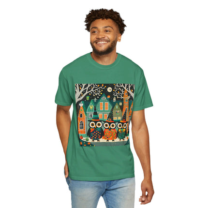 Night of the Trick-or-Treating Owlets Unisex Garment-Dyed T-shirt