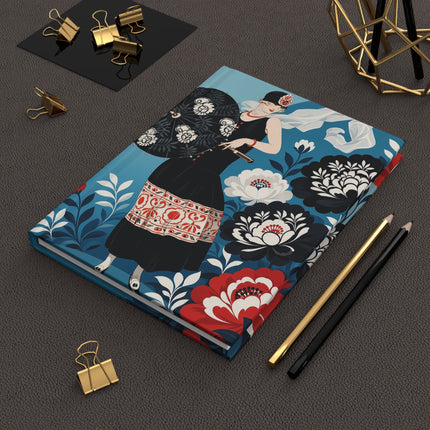 🌺🖤 The Art Deco Floral Parasol Hardcover Journal – Vintage Fashion Elegance