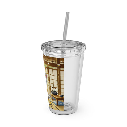 Playful Kitten in the Tea Room Sunsplash Tumbler with Straw, 16oz
