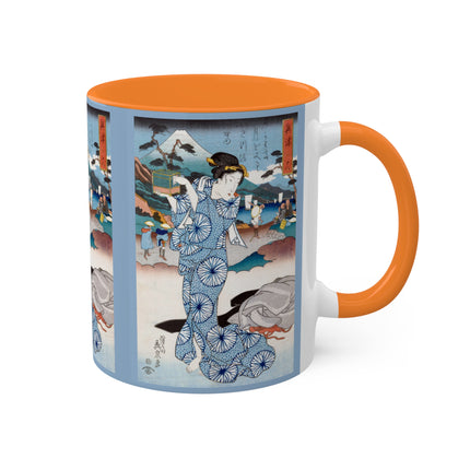 Japanese woman woodblock print by Keisai Eisen Colorful Mugs, 11oz
