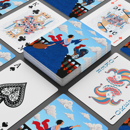 🐓☁️ The Lady And The Grand Rooster Playing Cards – Art Deco Country Whimsy
