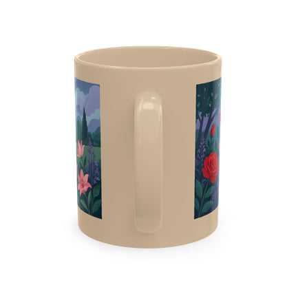 🌹💌 The Lady Blowing Kisses In The Rose Garden Ceramic Mug – Art Deco Floral Romance