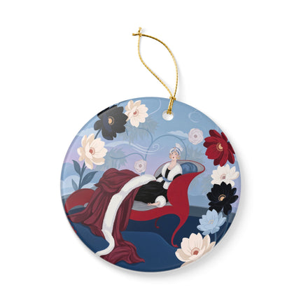 🌹✨ The Scarlet Chaise Ceramic Ornament – Art Deco Floral Glamour