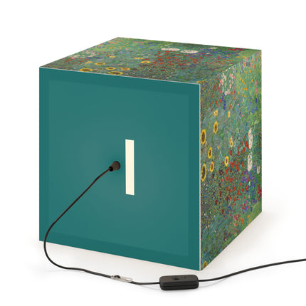 Farm Garden with Sunflowers by Gustav Klimt Light Cube Lamp