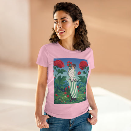 🌹🌿 The Scarlet Rose Garden Cotton Tee – Art Deco Floral Whimsy