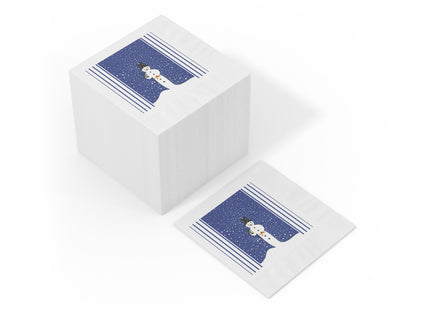 Snowman in Falling Snow White Coined Napkins