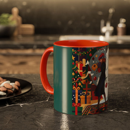 ☃️🎄 The Snowman's Christmas Companion Colorful Mug – Art Deco Holiday Fantasy