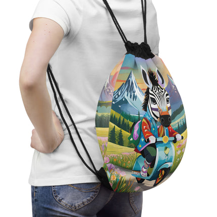 Stripes on Wheels Drawstring Bag