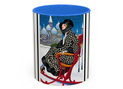 Elegant Winter Woman in Sleigh Colorful Mugs (11oz, 15oz)