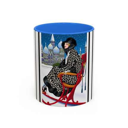 Elegant Winter Woman in Sleigh Colorful Mugs (11oz, 15oz)