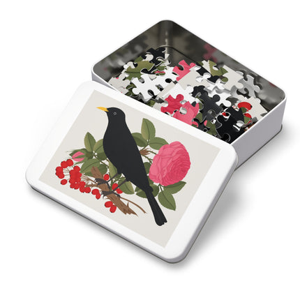Blackbird & Rose Jigsaw Puzzle with Tin
