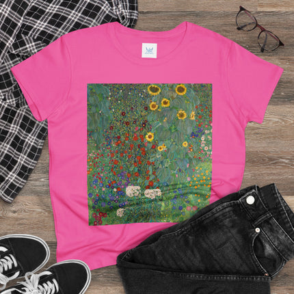 Farm Garden with Sunflowers by Gustav Klimt Women's Midweight Cotton Tee