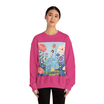 🌸🩵 The Blue Ruffle Garden Crewneck Sweatshirt – Art Deco Floral Whimsy