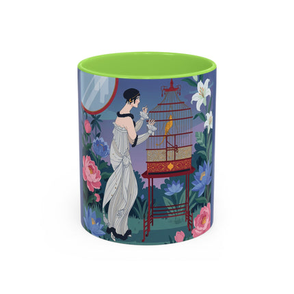 Whispers to the Golden Songbird Colorful Mugs – Art Deco Garden Elegance