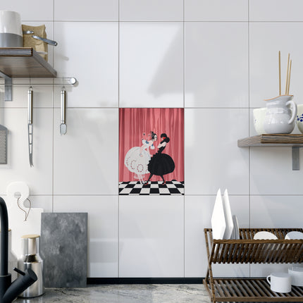 🎭🖤 The Masquerade Secret Ceramic Tile – Art Deco Fashion Whimsy