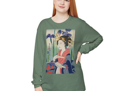 Woman with Bookmark and Book Garment-dyed Long Sleeve T-Shirt