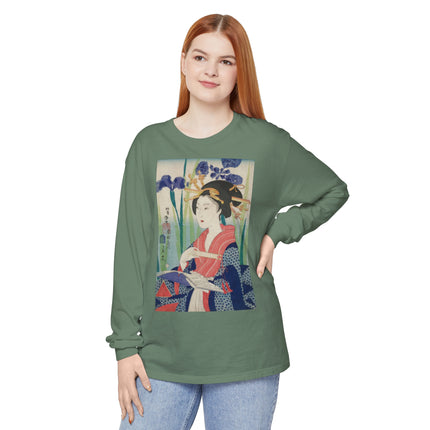 Woman with Bookmark and Book Garment-dyed Long Sleeve T-Shirt