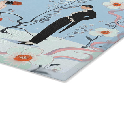 🌸🪞 The Lady At Her Winter Vanity Glass Cutting Board – Art Deco Romantic Elegance