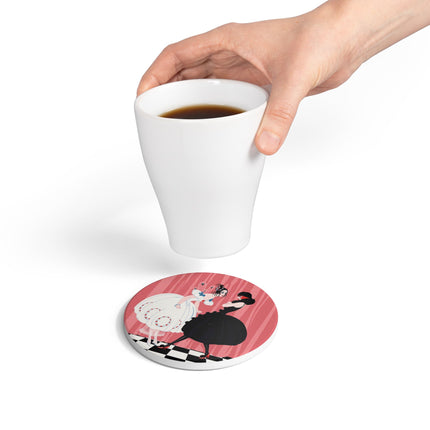 🎭🖤 The Masquerade Secret Ceramic Coaster – Art Deco Fashion Whimsy