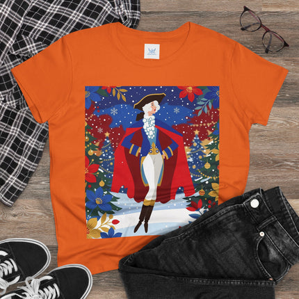 🎄🎭 The Christmas Masquerade Lady Cotton Tee – Art Deco Holiday Glamour