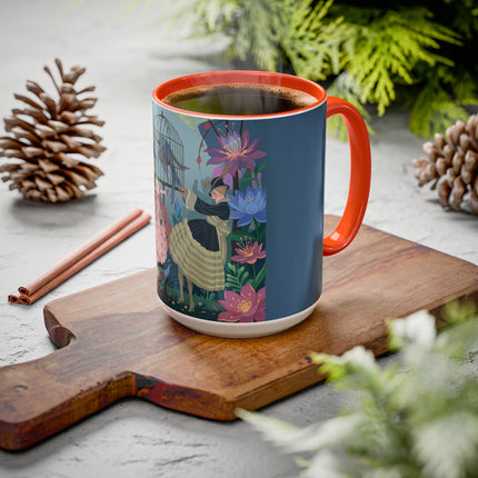 The Ladies And The Enchanted Macaw Colorful Mugs – Art Deco Botanical Elegance