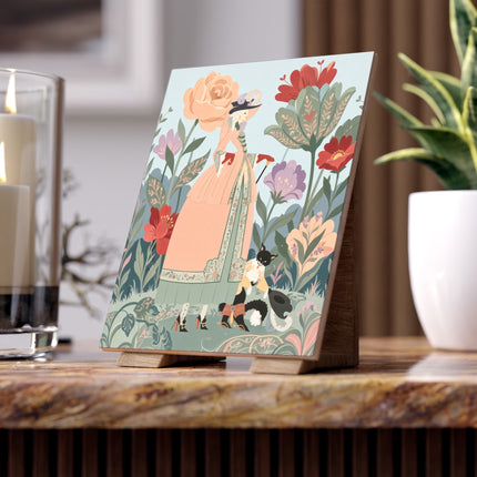 🌸🐈 The Lady And Puss In Boots Ceramic Tile – Art Deco Floral Fashion Fantasy